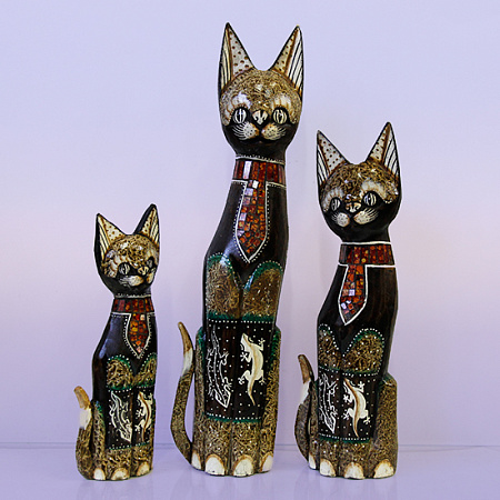 Статуэтки из дерева Набор Кошек 3 в 1 HOK9336-50 50см 40см 30cм Оберег Удача в дом