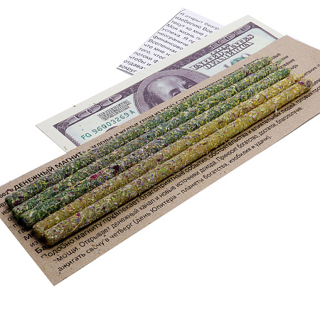 Свеча воск Травы ДЕНЕЖНЫЙ МАГНИТ Золотарник, Календула, Базилик уп 5шт 16см