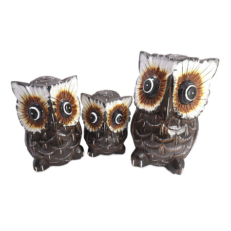 Статуэтки из дерева Набор 3 Совы SWA1322 21см 15см 13см Албезия