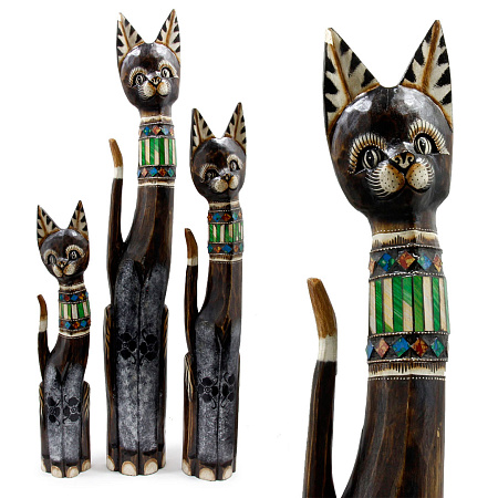 Статуэтки из дерева Набор Кошек с мозаикой 3 в 1 HOK5-8003 100см 80см 60см Оберег Удача в дом