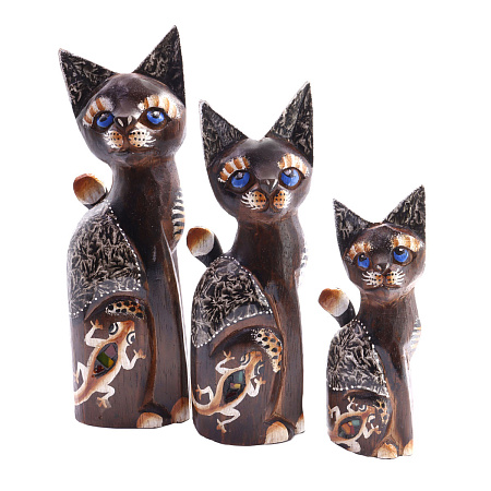 Статуэтки из дерева Набор Кошек 3 в 1 25см 20см 15cм Оберег Удача в дом