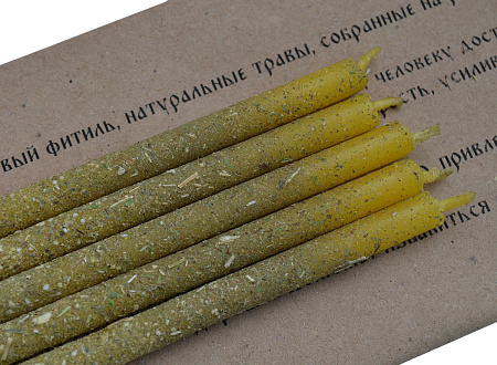 Свеча воск Травы Исполнение желаний Ирис Корень имбиря Вербена 50мин 16,5см уп 5шт 