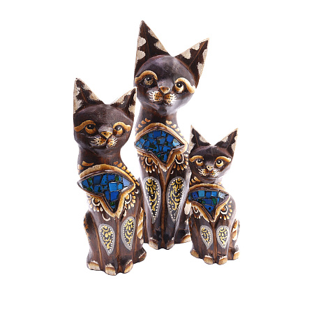 Статуэтки из дерева Набор Кошек 3 в 1 HOK5-9537 25см 20см 15см Оберег Удача в дом