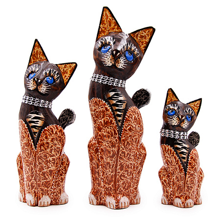 Статуэтки из дерева Набор Кошек 3 в 1 HOK-K25-07 25см 20см 16cм Оберег Удача в дом