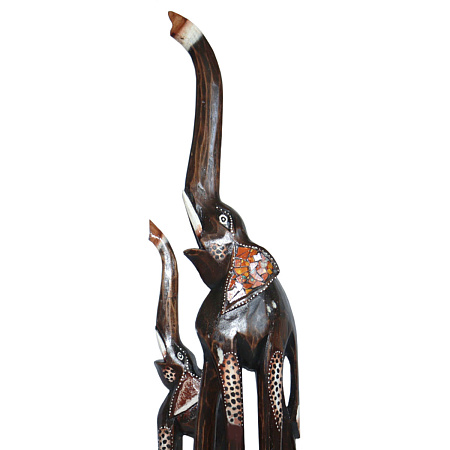 Фигурка из дерева Пара Слонов хобот вверх-стабильность, богатство, добрая удача дерево Албезия 70cm 