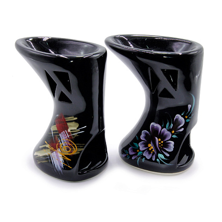 Аромалампа Форум Черная с цветами сакуры керамика глазурь 13см