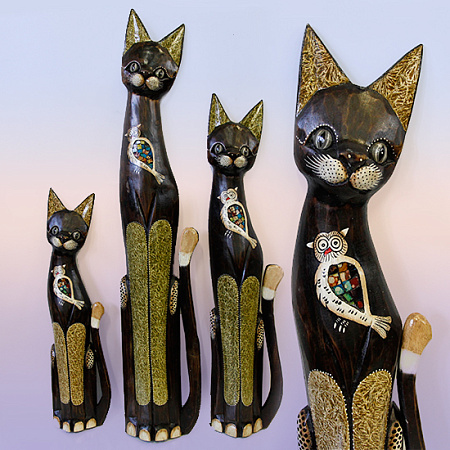 Статуэтки из дерева Набор Кошек 3 в 1 HOK5-8473-100 100см 80см 60см Оберег Удача в дом