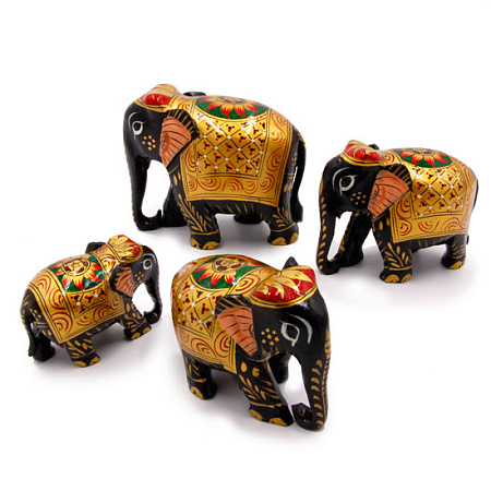 Статуэтки из дерева Набор Семья Слоников 4 шт GEETA-5446 10см 8см 6cм 5см