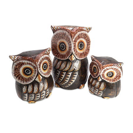 Статуэтка Три совы HOK-OW-09 дерево албезия 20см-15см 12см символ благополучия в семье