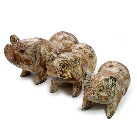 Статуэтки из дерева Набор 3 Поросенка WET-0013 18см 15cм 14см Албезия Gold-White 