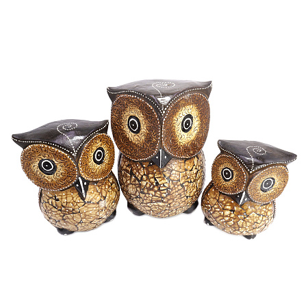 Статуэтки из дерева Набор 3 Совы SWA1343 20см 16см 13см Албезия Оберег на удачу 