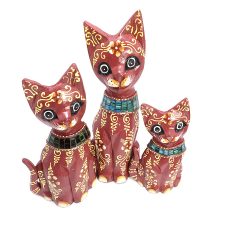 Статуэтки из дерева Набор Кошек 3 в 1 HOK-K25-09С 25см 20см 15cм Оберег Удача в дом