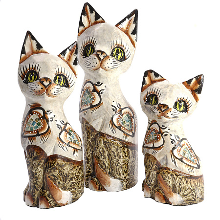 Статуэтки из дерева Набор Кошек 3 в 1 HOK5-9538-25 25см 20см 15cм Оберег Удача в дом