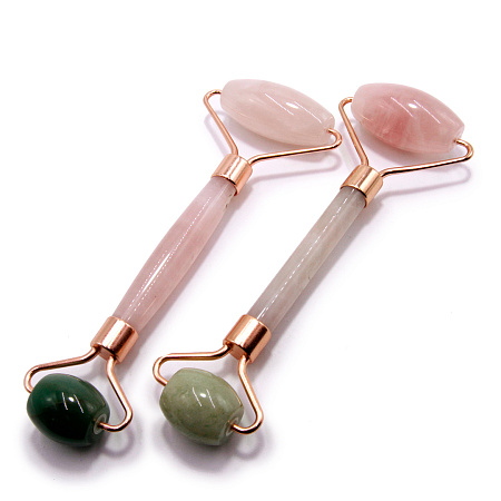 Роликовый массажер камень Нефрит и Розовый кварц для лица