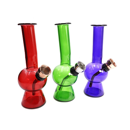 Трубка-кальян мини бонг прозрачное цветное стекло 13см