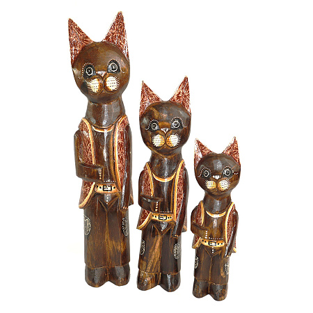Статуэтки из дерева Набор Кошек 3 в 1 HOK9801 50см 40см 30см Оберег Удача в дом
