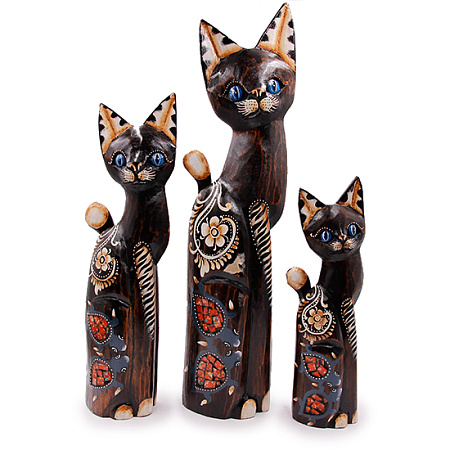 Статуэтки из дерева Набор Кошек 3 в 1 HOK-K50-12 50см 40см 30cм Оберег Удача в дом