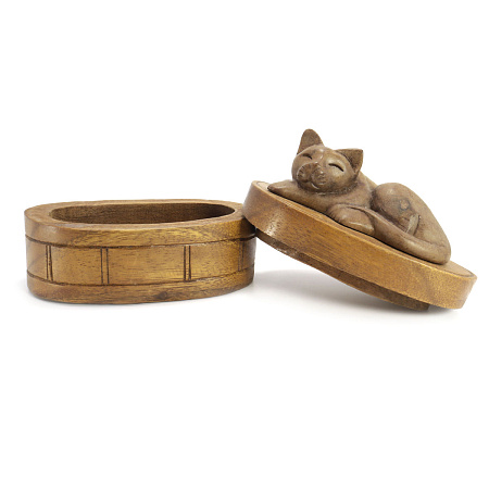 Шкатулка с котиком 10см-13см из ценных пород дерева Тик