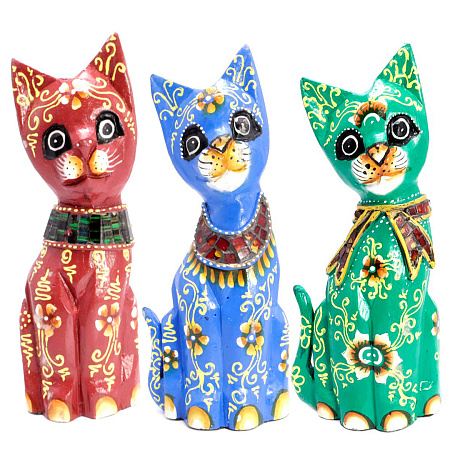 Сувенир из дерева HOK-K20-01-1 Набор кошек 3 в 1 символ удачи в доме 20см Албезия