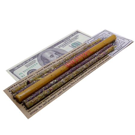 Набор свечей КУБЕРА - ПРОЦВЕТАНИЕ И ИЗОБИЛИЕ с травами Корень Имбиря, Базилик, Золототысячник 17см  