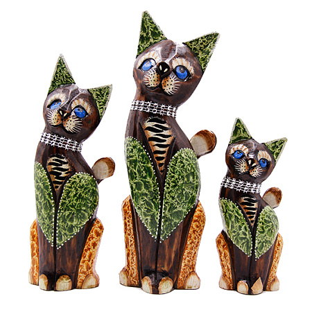Статуэтки из дерева Набор Кошек 3 в 1 HOK-K25-06 25см 20см 15cм Оберег Удача в дом