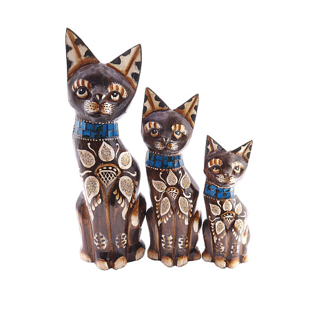Статуэтки из дерева Набор Кошек 3 в 1 HOK5-9413 25см 20см 15cм Оберег Удача в дом