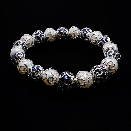 Браслет из белого и синего натурального морского жемчуга-оберег на процветания и счастья