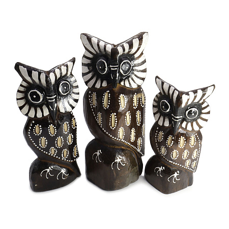 Статуэтки из дерева Набор 3 Совы h-20см h-17см h-15см