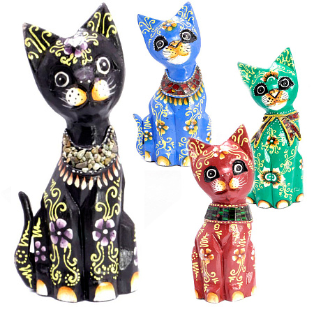 Сувенир из дерева HOK-K20-01-1 Набор кошек 3 в 1 символ удачи в доме 20см Албезия