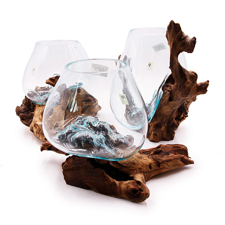 Ваза на корне стекло украшение интерьера Хрупкое 20см-26см