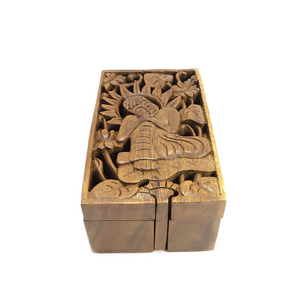 Шкатулка с секретом Будда 9см-14см из ценных пород дерева Тик