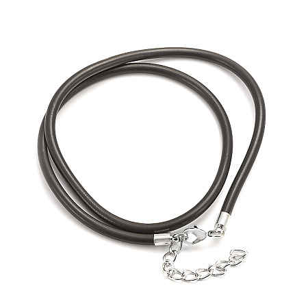 Шнурок для подвесок Черный каучук с металлической застежкой и цепочкой 65см