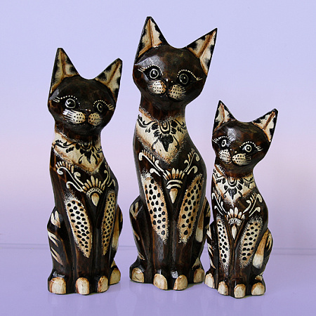 Статуэтки из дерева Набор Кошек 3 в 1 HOK-K25-03 25см 20см 15см Оберег Удача в дом