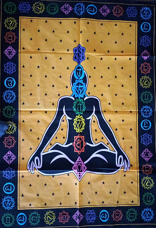 Батик хб с росписью Йогиня и чакры для медитации 118см-70см