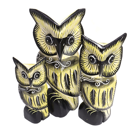 Статуэтки из дерева Набор 3 Совы SWA1324 30см 25см 20см Албезия Оберег на удачу 