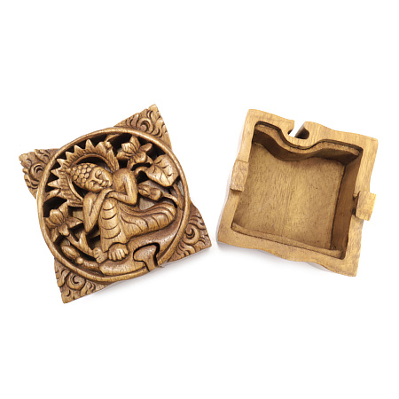 Шкатулка с секретом Будда 10см-10см из ценных пород дерева Тик