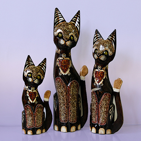 Статуэтки из дерева Набор Кошек 3 в 1 HOK9325 50см 40см 30cм Оберег Удача в дом