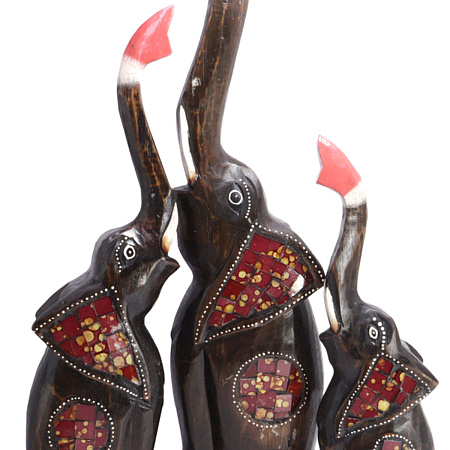 Сувенир из дерева Набор 3 Слона 50см 40см 30см символ удачи и процветания дерево албезия и мозайка