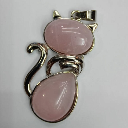 Подвеска Кошка с камнем Розовый кварц, камень Венеры, дарует счастье, любовь и богатство