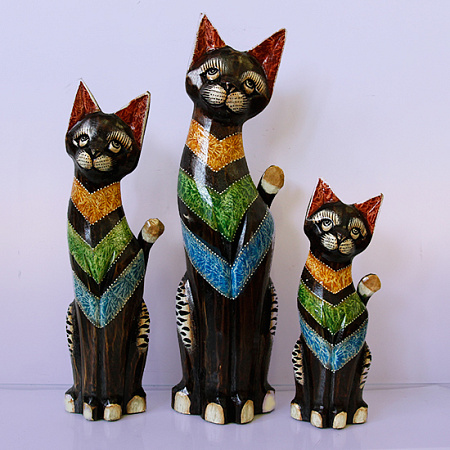 Статуэтки из дерева Набор Кошек 3 в 1 HOK-K25-04 25см 20см 15cм Оберег Удача в дом