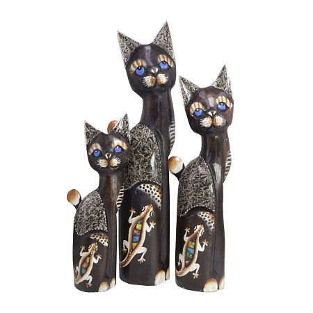 Статуэтки из дерева Набор Кошек 3 в 1 HOK-K50-05 50см 40см 30cм Оберег Удача в дом